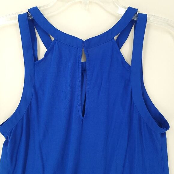 Express Blue Sleeveless Keyhole Blouse - Picture 4 of 7